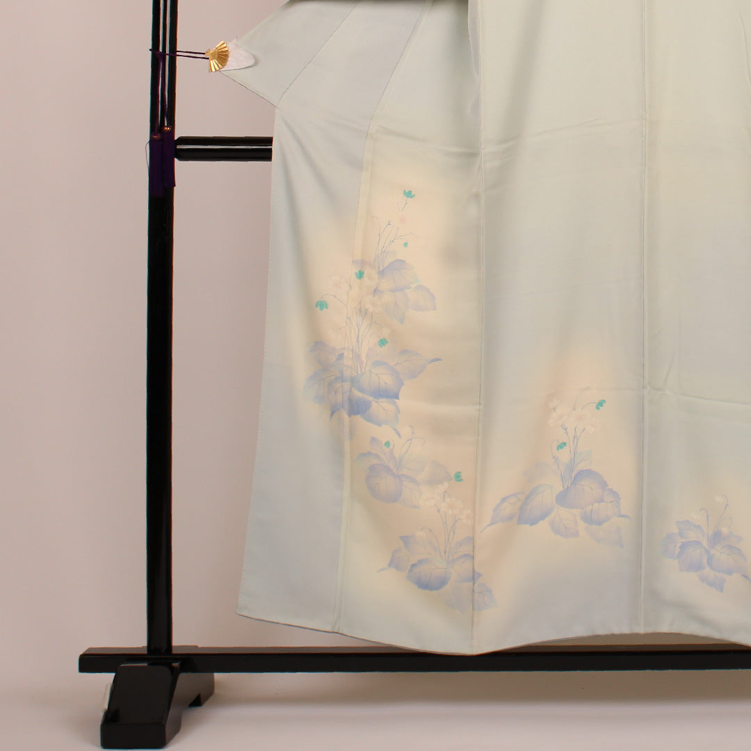 訪問着 身丈156cm 裄丈61cm 草花 正絹 袷 青系 1112000122317