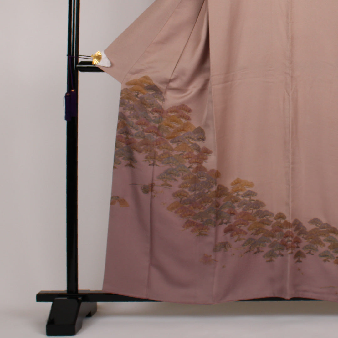 Homongi, Length 160.5cm, Sleeve length 65cm, Pine embroidery, Pure silk, Lined, Pink, 1112000103413