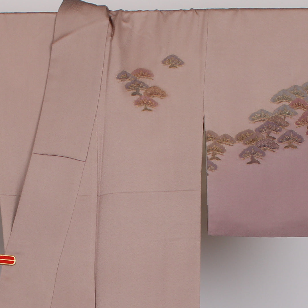 Homongi, Length 160.5cm, Sleeve length 65cm, Pine embroidery, Pure silk, Lined, Pink, 1112000103413