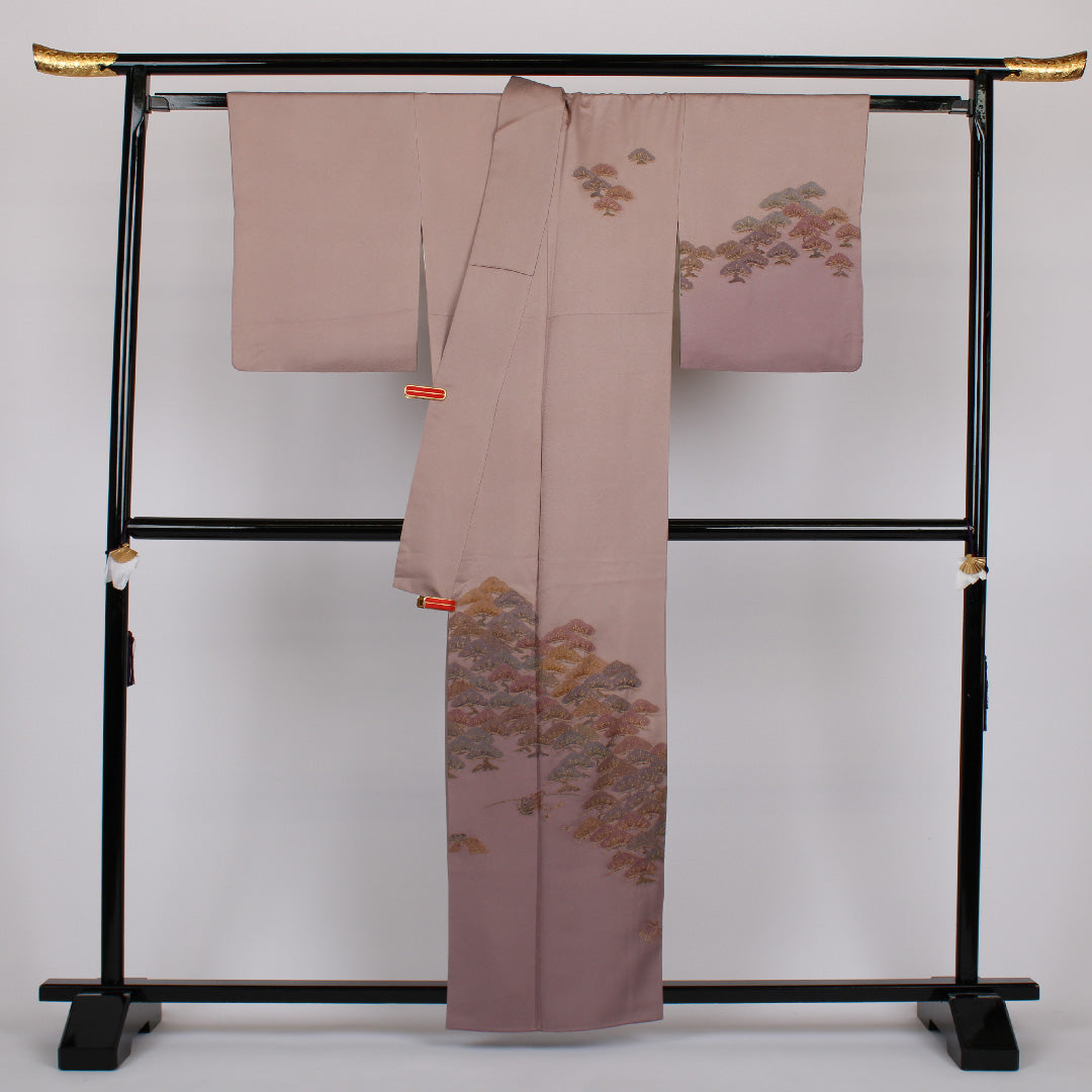 Homongi, Length 160.5cm, Sleeve length 65cm, Pine embroidery, Pure silk, Lined, Pink, 1112000103413