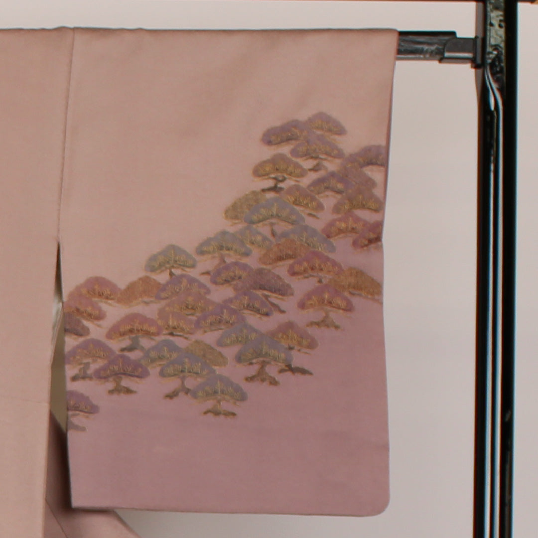 Homongi, Length 160.5cm, Sleeve length 65cm, Pine embroidery, Pure silk, Lined, Pink, 1112000103413
