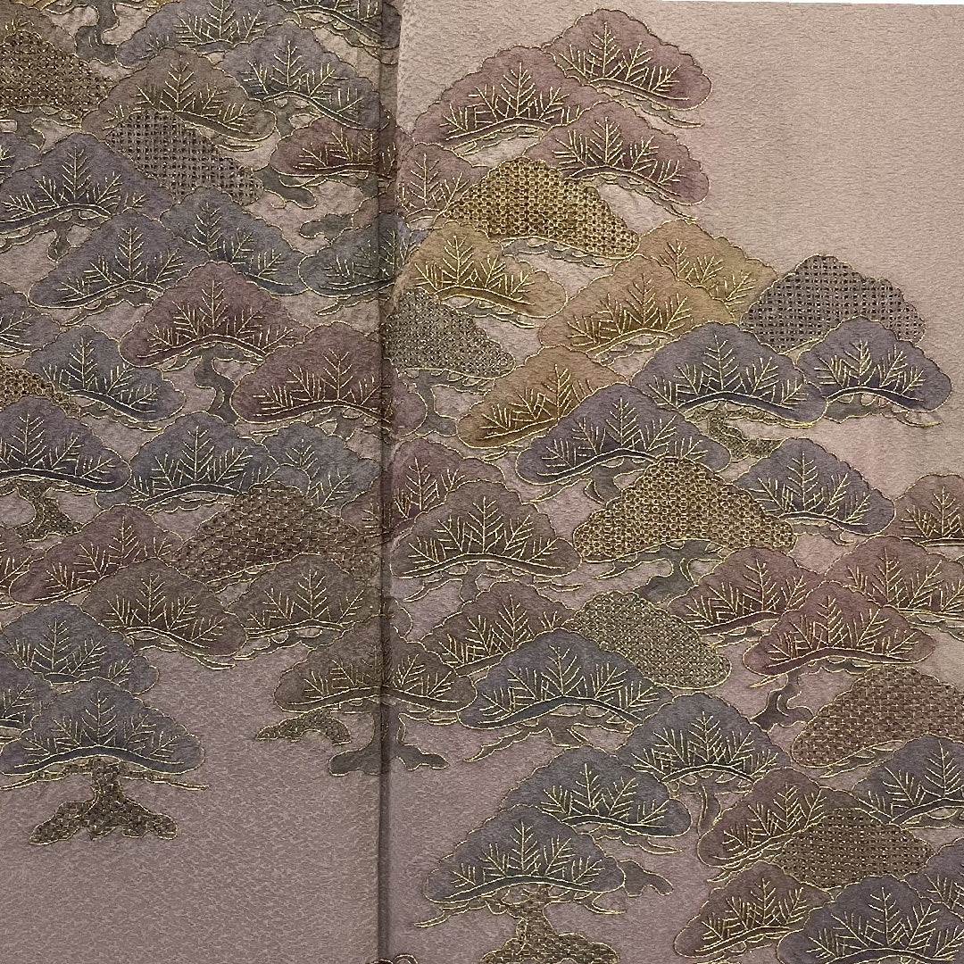 Homongi, Length 160.5cm, Sleeve length 65cm, Pine embroidery, Pure silk, Lined, Pink, 1112000103413