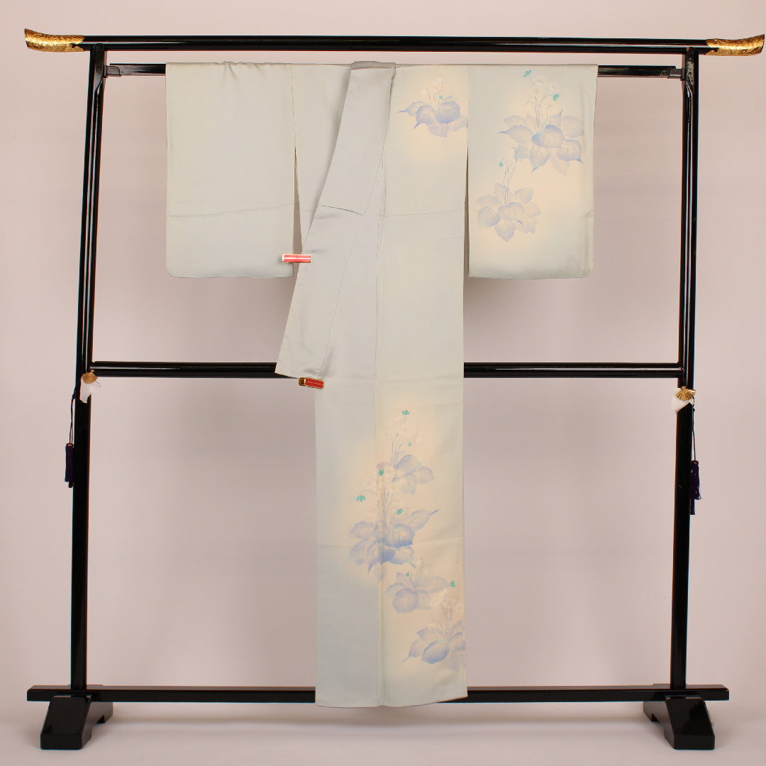 訪問着 身丈156cm 裄丈61cm 草花 正絹 袷 青系 1112000122317