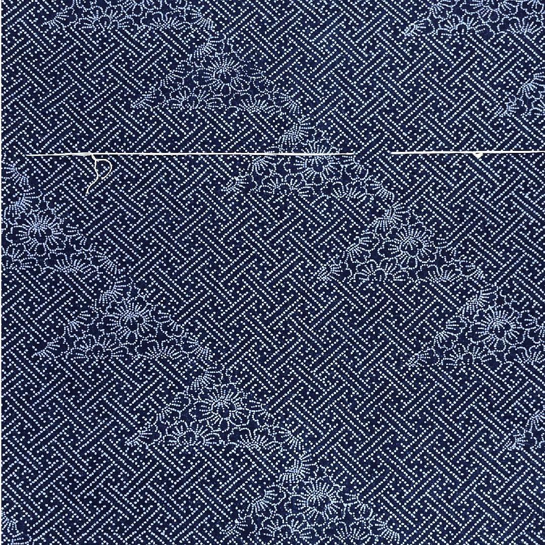 浴衣 竺仙 反物 花 紗綾形模様 木綿 Sランク 単衣 紺系 1118000482118