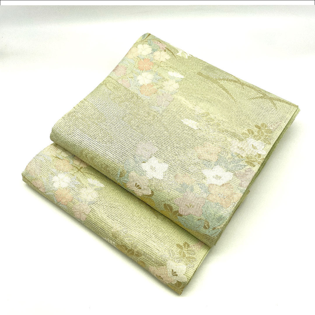 (未仕立)袋帯 西陣まいづる 絽 夏帯 秋草 帯丈442cm 正絹 Sランク 六通 フォーマル 緑系 1123002392319