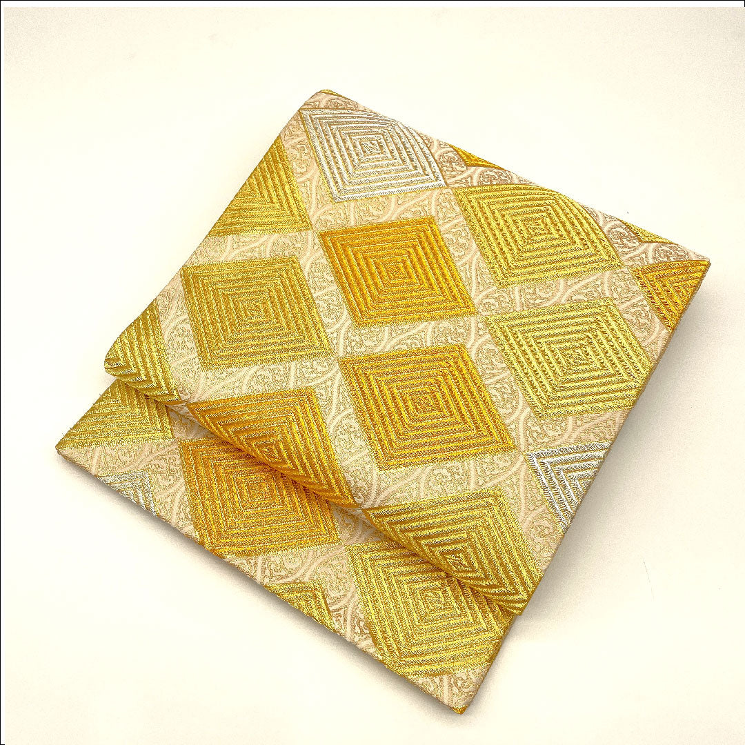 袋帯 菱 立涌 帯丈432cm 正絹 Sランク 六通 フォーマル 金系 1123002272321