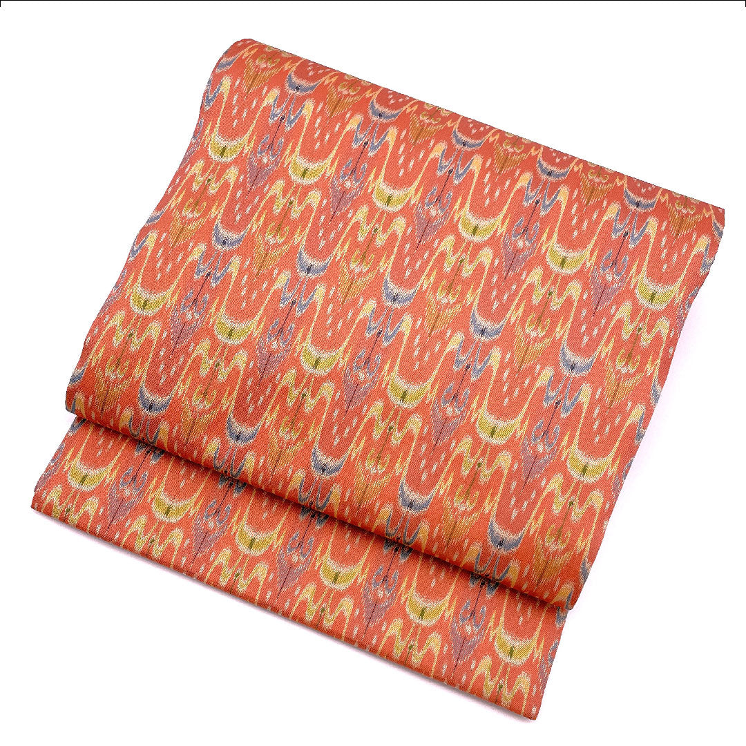 名古屋帯 龍村美術織物 七曜太子 比翼仕立て 帯丈361cm 正絹 Sランク 全通 セミフォーマル 朱系 1124000392316 開き仕立て