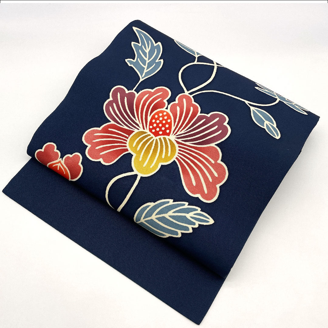 リサイクル着物】名古屋帯 塩瀬 花唐草模様 帯丈358cm 正絹 Aランク 全 