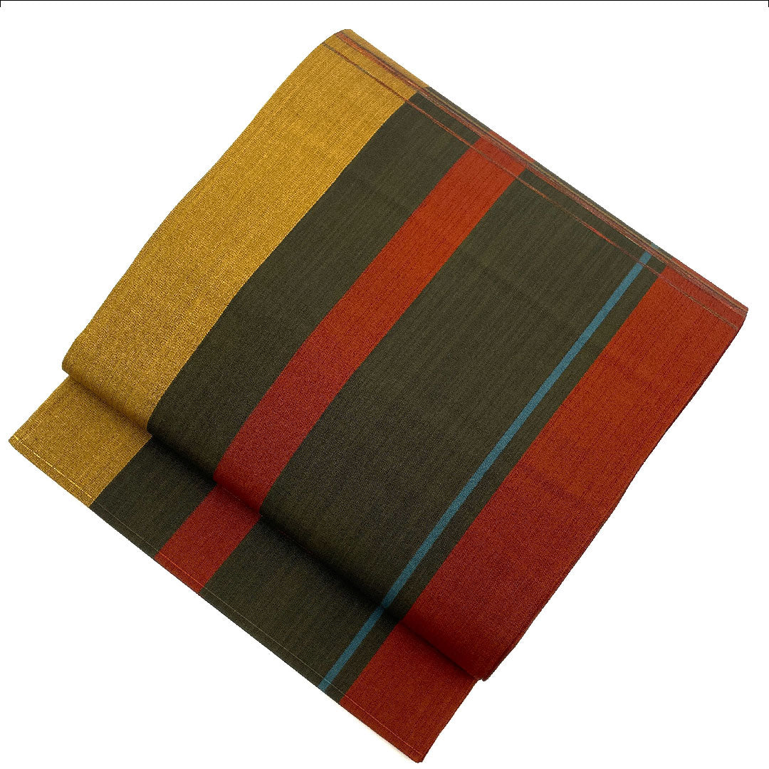 袋帯 縞模様 帯丈444cm 正絹 Sランク 全通 カジュアル グラデーション系 1123001582399