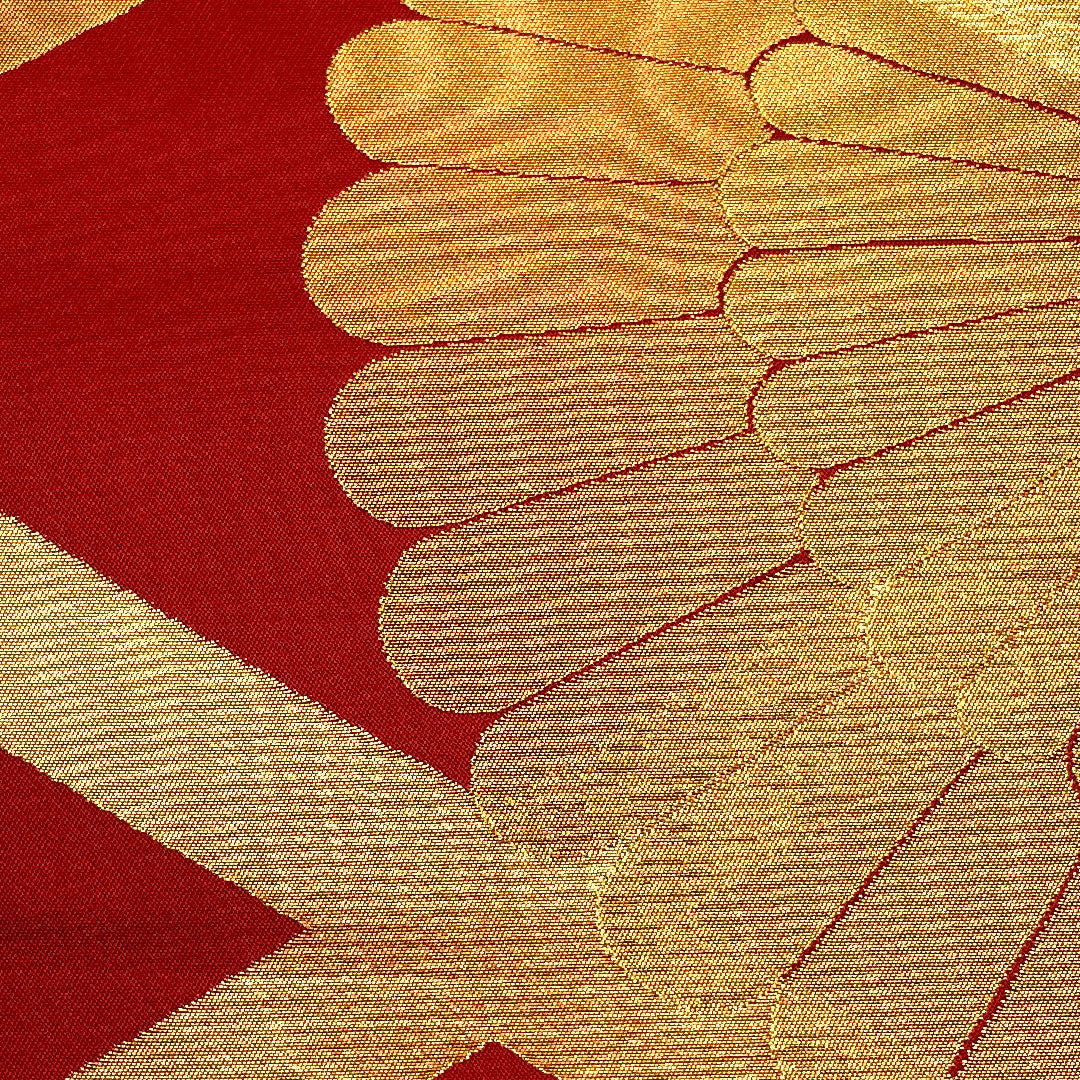 袋帯 菱 花 三風魯 帯丈445cm 正絹 Sランク 全通 フォーマル 赤系 1123002092312