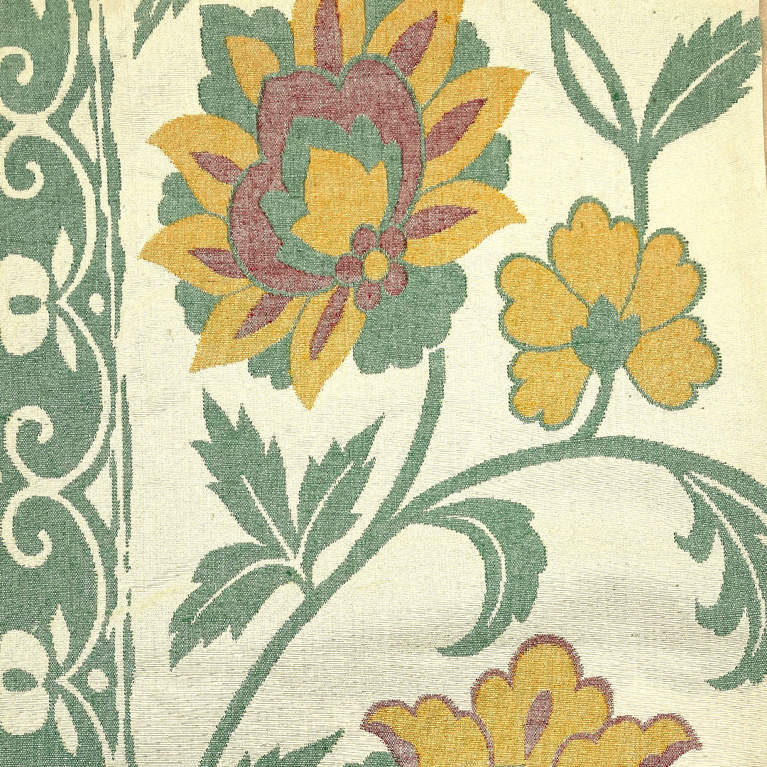 (未仕立)袋帯 単衣 唐花模様 帯丈412cm 正絹 Sランク 六通 カジュアル クリーム系 1123003272315