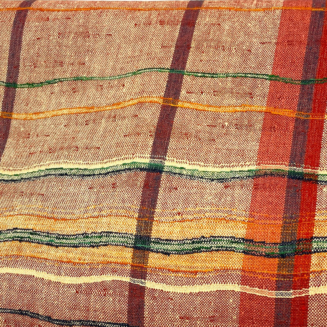 名古屋帯 よろけ横段 縞模様 帯丈354cm 正絹 Sランク 全通 カジュアル 朱系 1124000182316 名古屋仕立て