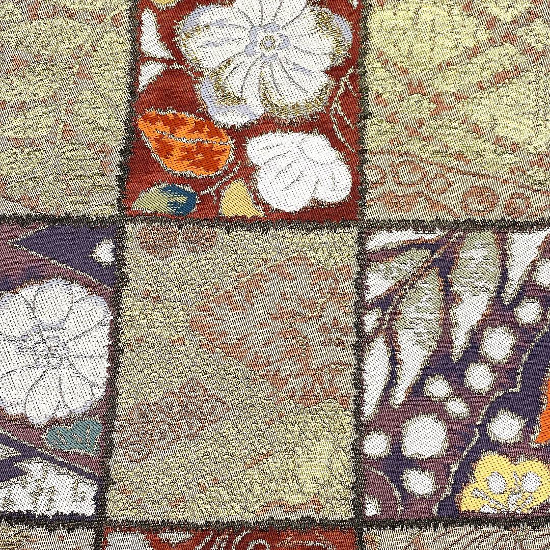 袋帯 辻ヶ花 葵 菱 市松 帯丈422cm 正絹 Sランク 六通 セミフォーマル 金系 1123001532321