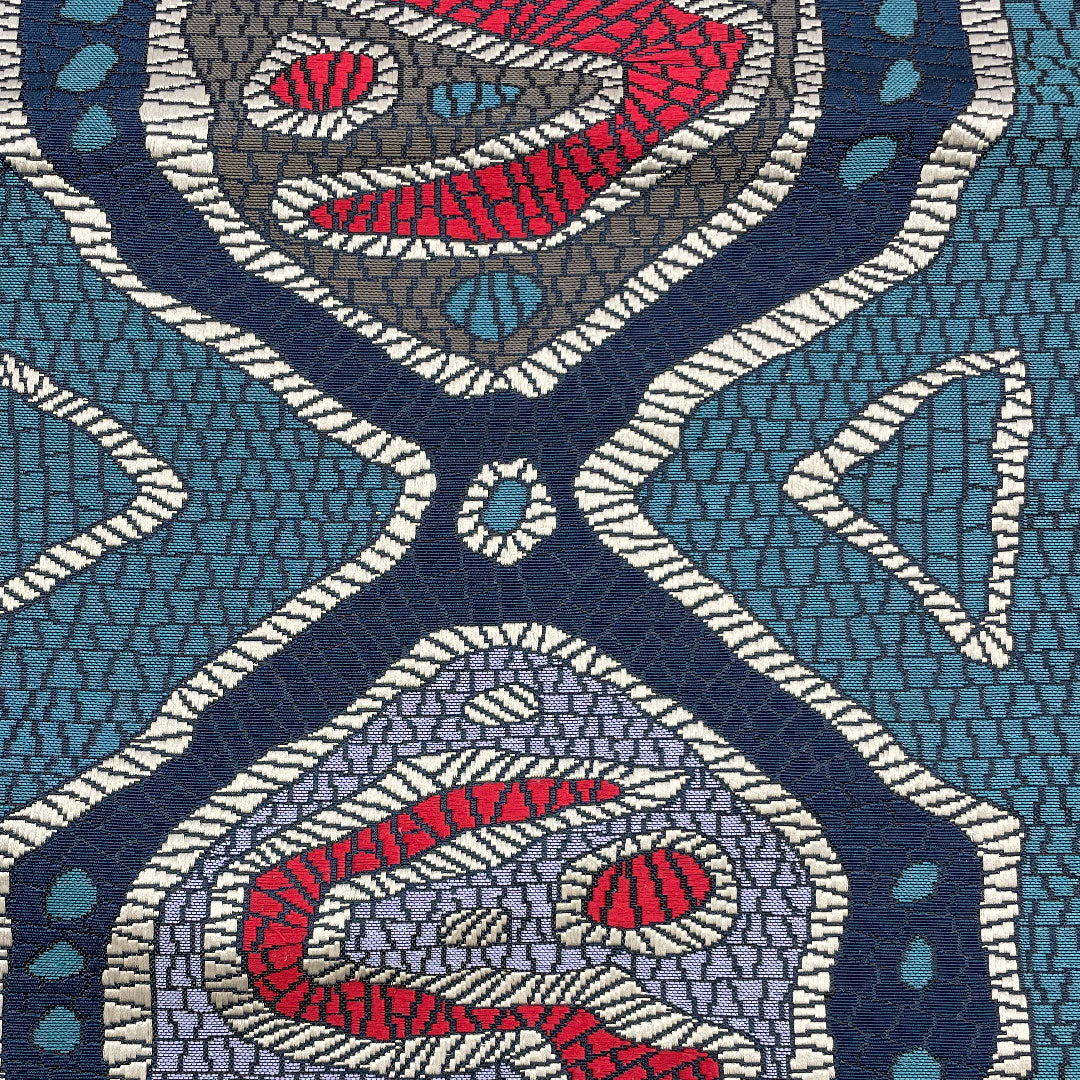 名古屋帯 本場筑前博多 抽象模様 帯丈360cm 正絹 Sランク 六通 カジュアル 青系 1124000532317 松葉仕立て