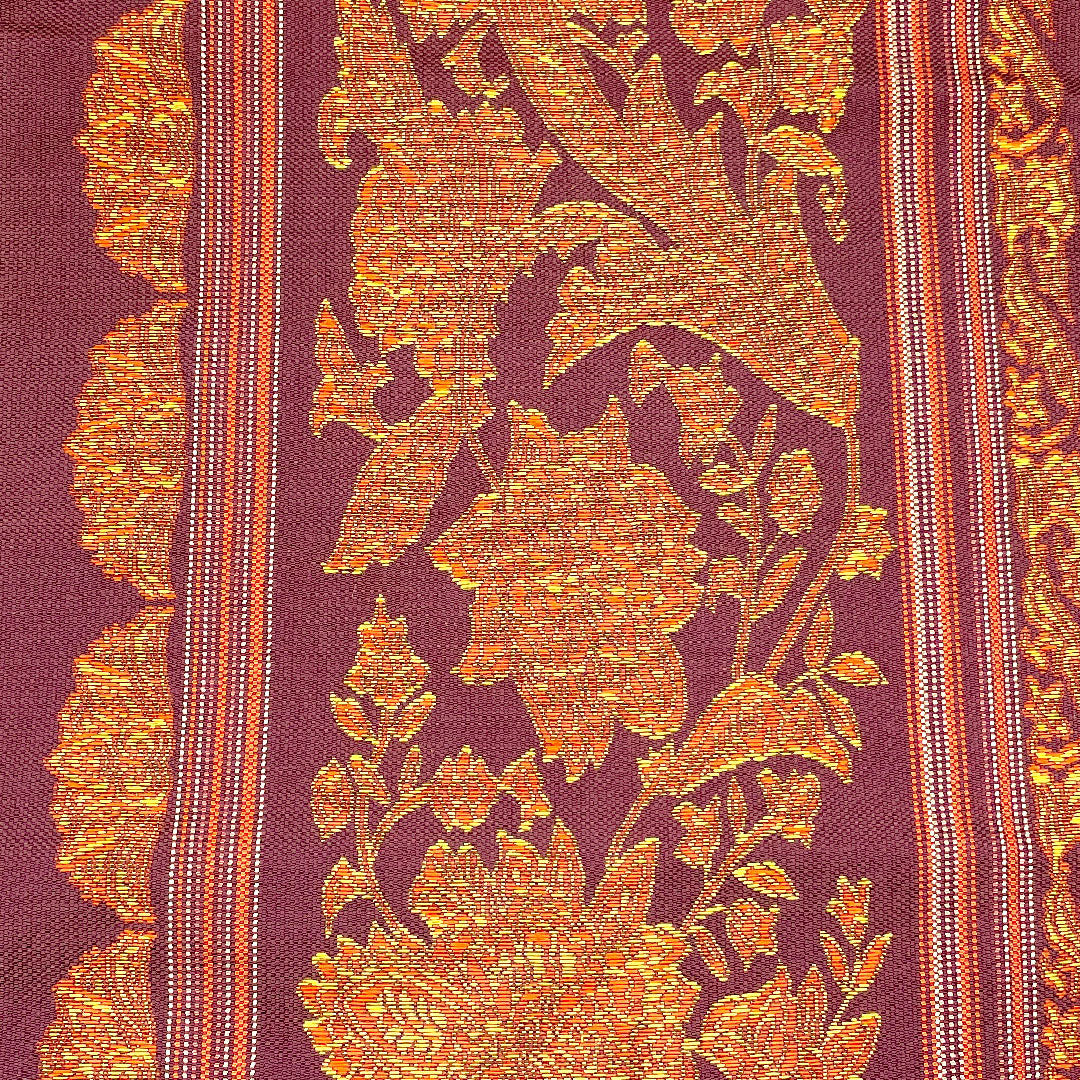 名古屋帯 更紗模様 帯丈359cm 正絹 Sランク 六通 カジュアル 紫系 1124001182320 名古屋仕立て