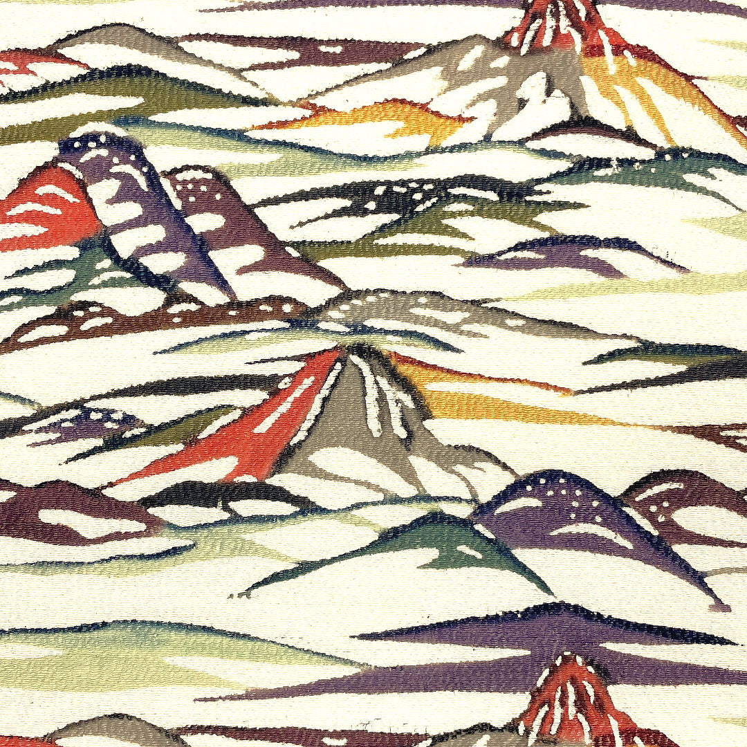 名古屋帯 山 京紅型 ちりめん 帯丈353cm 正絹 Sランク 六通 カジュアル 白系 1124000952311 名古屋仕立て