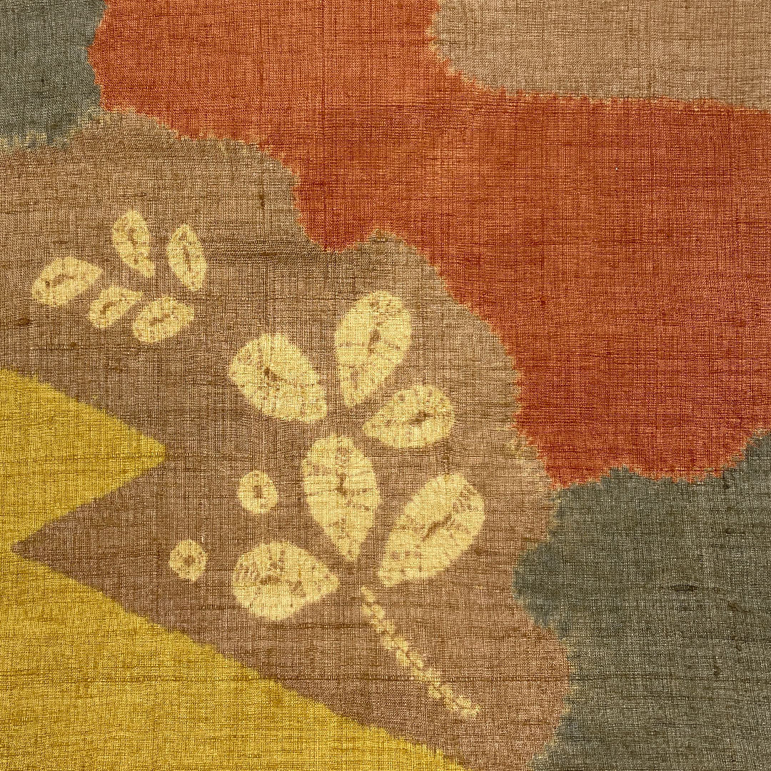 名古屋帯 生紬 雪輪 草葉模様 帯丈373cm 正絹 Sランク 六通 カジュアル 茶系 1124000322314 名古屋仕立て