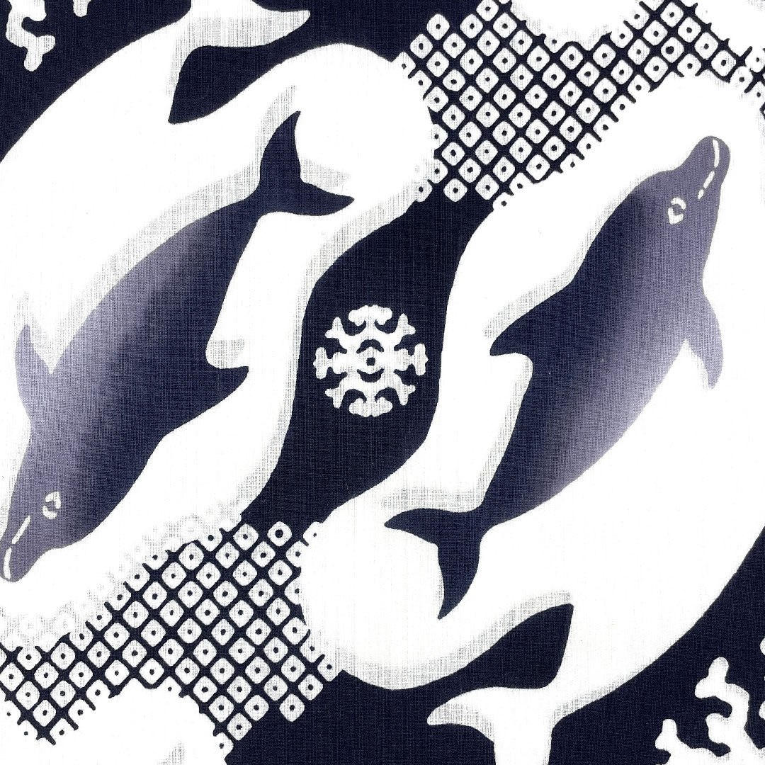(新品)浴衣 CalenBlosso イルカ模様 反物 木綿 NEWランク 紺系 1118000391118