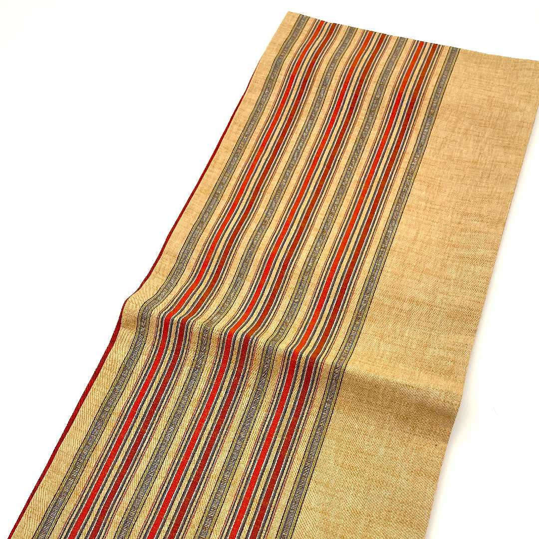 (未仕立)名古屋帯 縞模様 帯丈352cm 正絹 Sランク 全通 カジュアル 茶系 1124001132314 開き仕立て