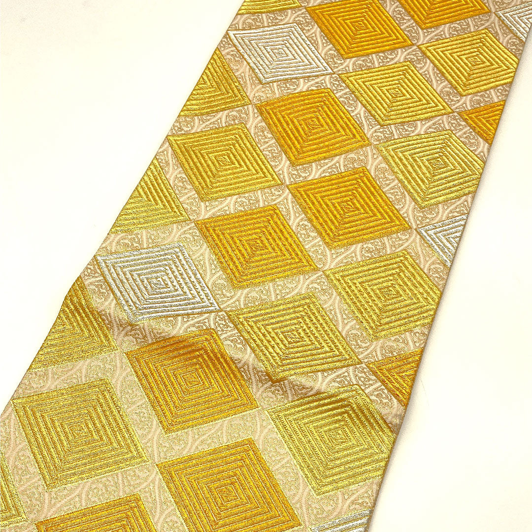 袋帯 菱 立涌 帯丈432cm 正絹 Sランク 六通 フォーマル 金系 1123002272321