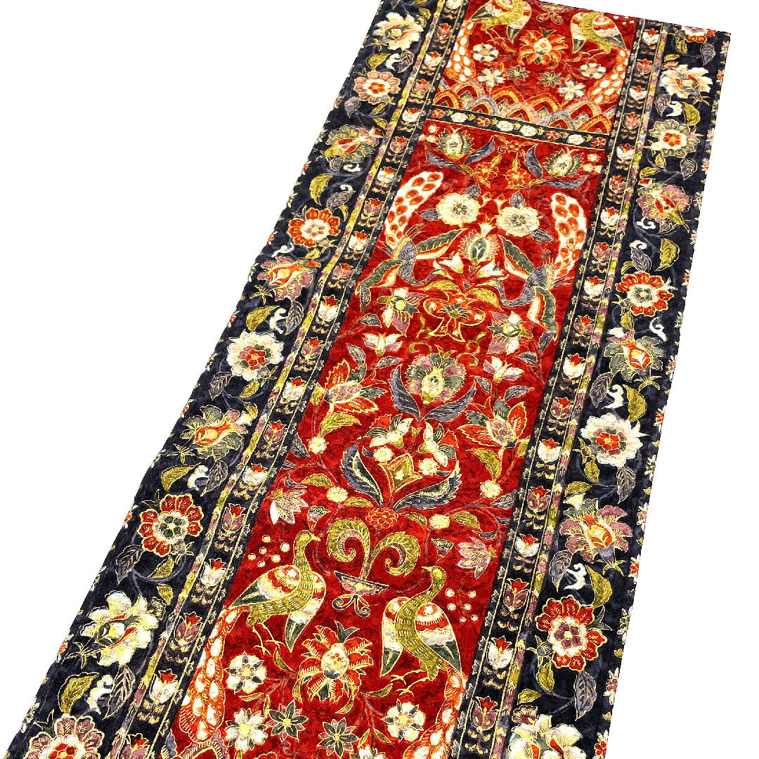 袋帯 花鳥模様 更紗模様 リバーシブル 帯丈450cm 正絹 Sランク 全通 カジュアル 紺系 1123001392318
