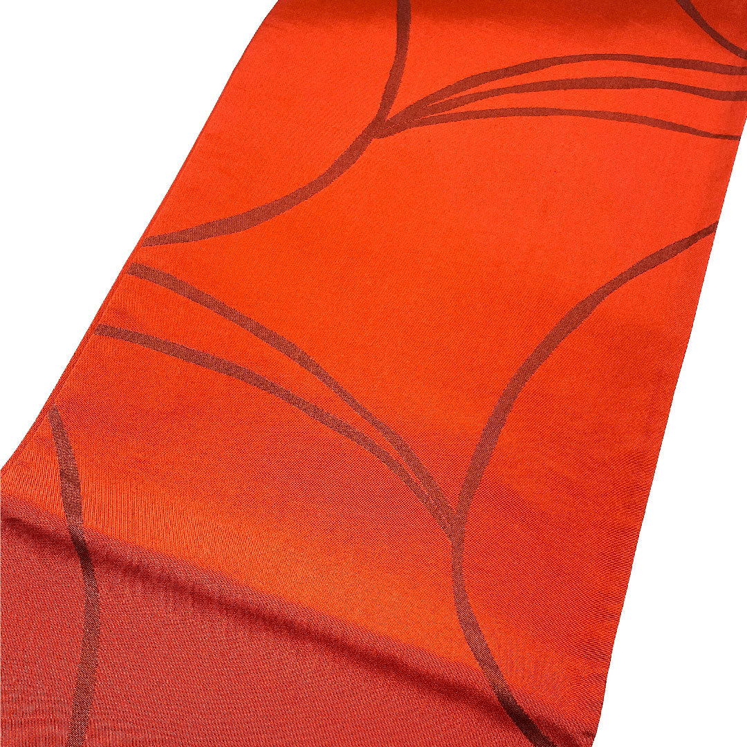 袋帯 シンプル 線 帯丈438cm 正絹 Sランク 六通 カジュアル 朱系 1123002122316