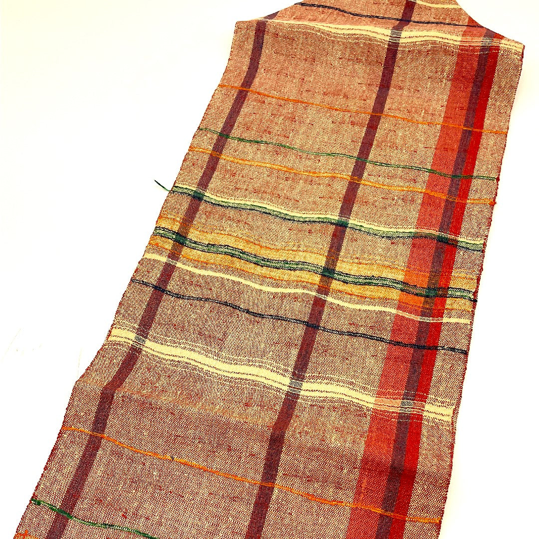 名古屋帯 よろけ横段 縞模様 帯丈354cm 正絹 Sランク 全通 カジュアル 朱系 1124000182316 名古屋仕立て