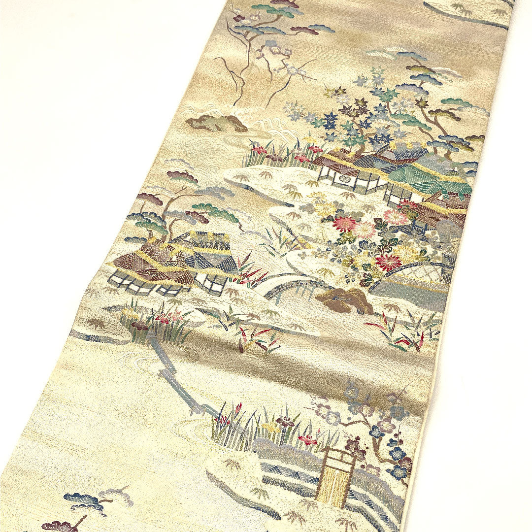 袋帯 茶屋辻 帯丈429cm 正絹 Sランク 六通 フォーマル 白系 1123002262311