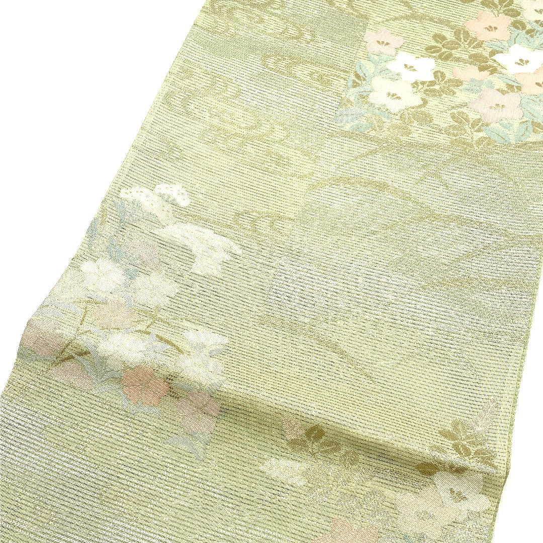 (未仕立)袋帯 西陣まいづる 絽 夏帯 秋草 帯丈442cm 正絹 Sランク 六通 フォーマル 緑系 1123002392319