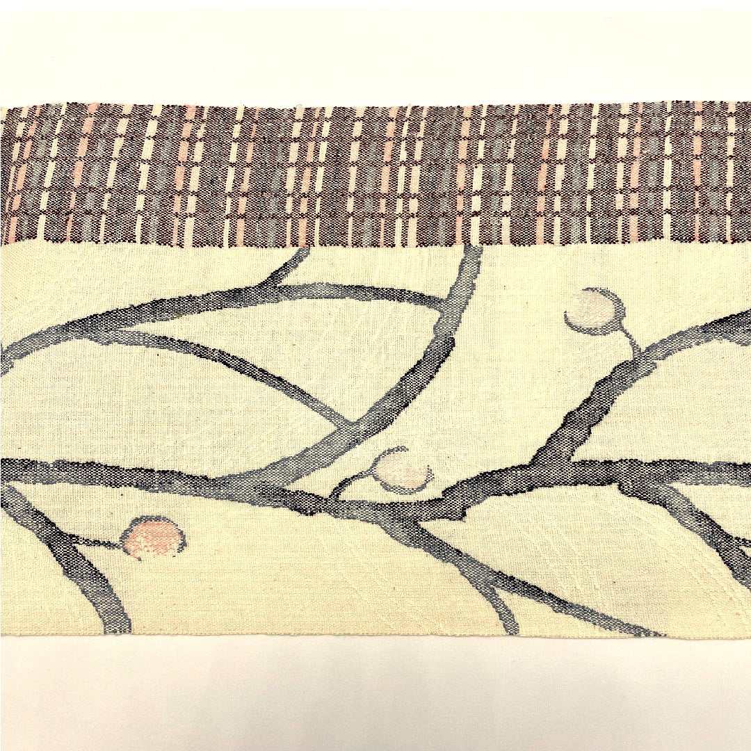 名古屋帯 真綿紬 枝蕾模様 帯丈359cm 正絹 Sランク 六通 カジュアル クリーム系 1124000272315 松葉仕立て