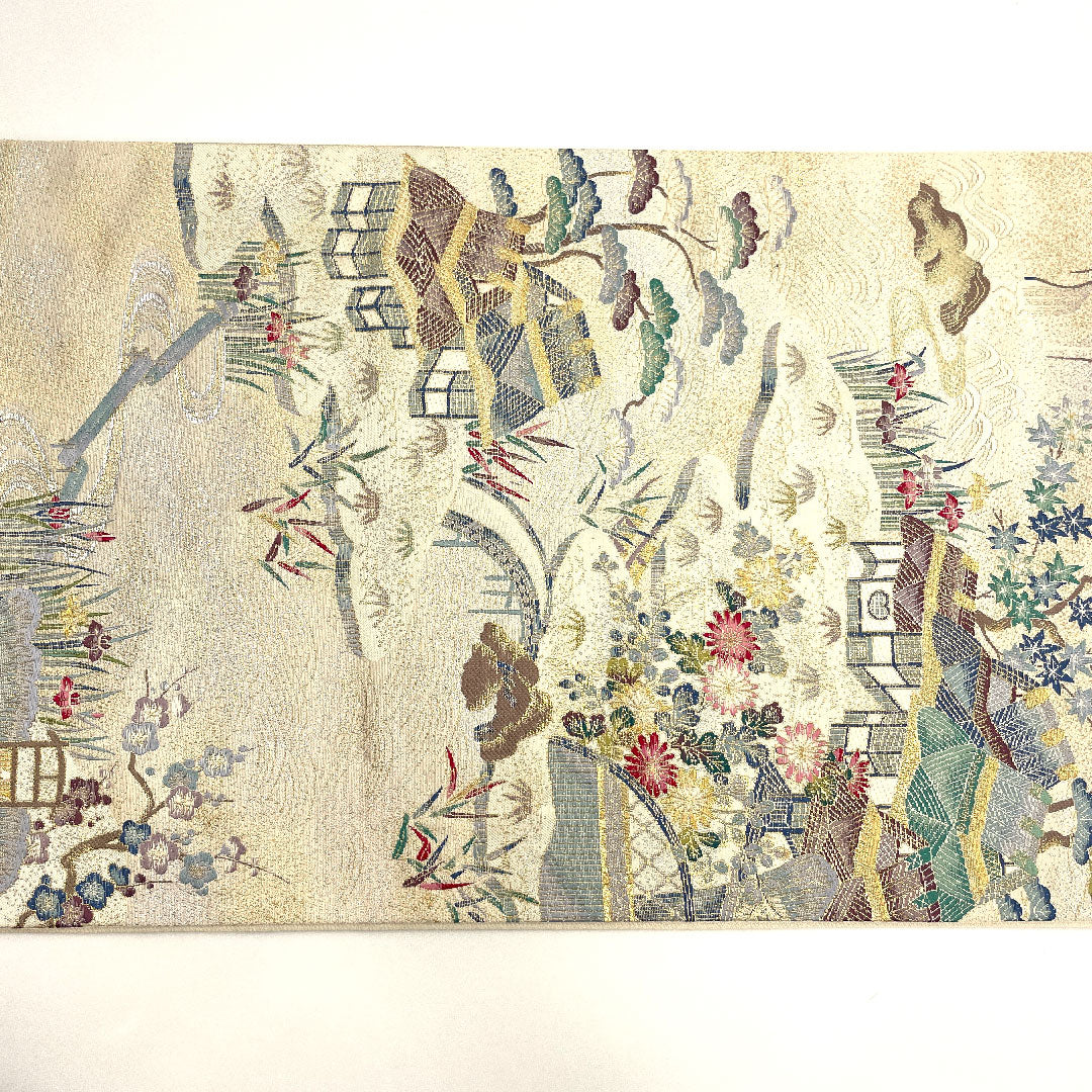 袋帯 茶屋辻 帯丈429cm 正絹 Sランク 六通 フォーマル 白系 1123002262311