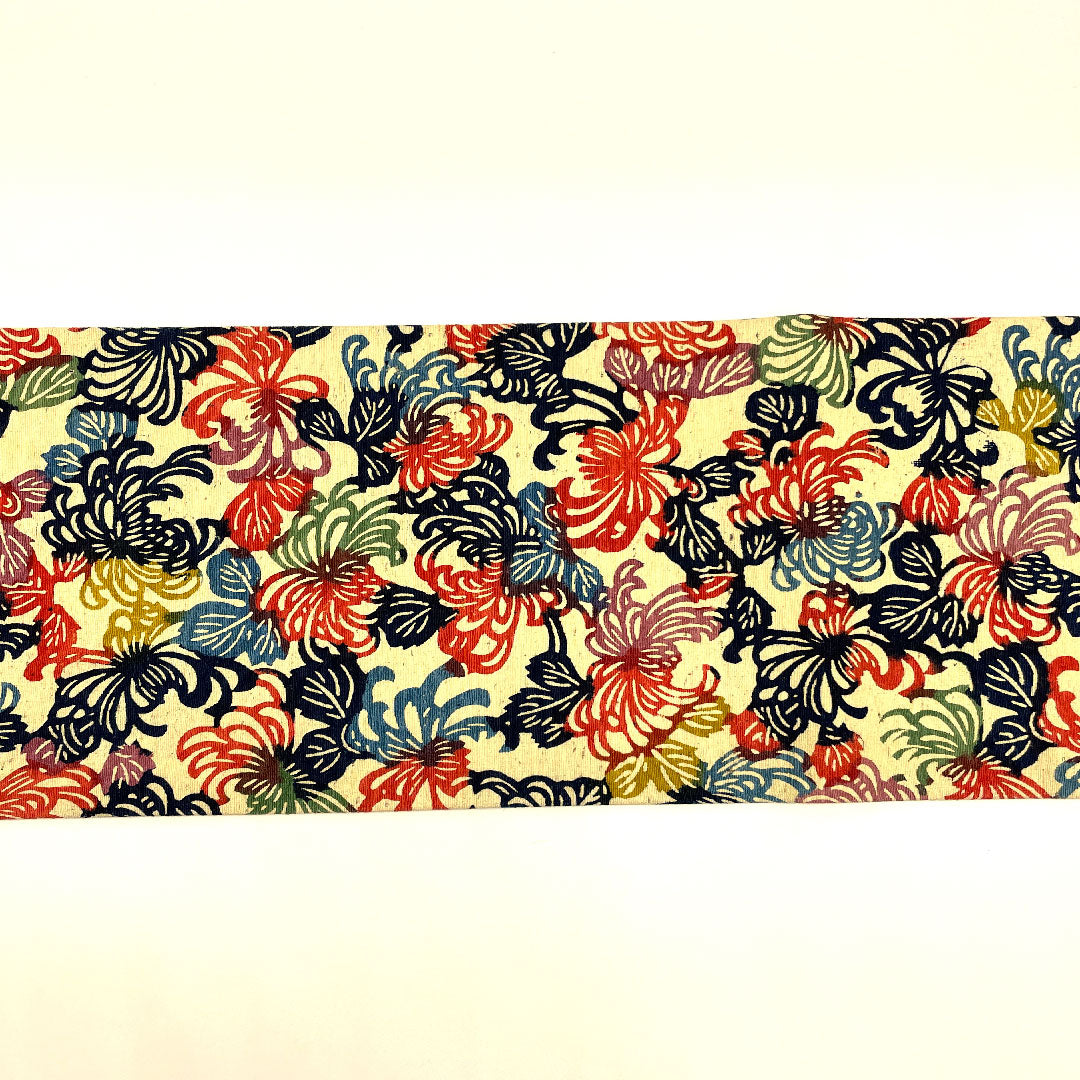 名古屋帯 紬 菊 京紅型 帯丈351cm 正絹 Aランク 六通 カジュアル 白系 1124000922311 名古屋仕立て