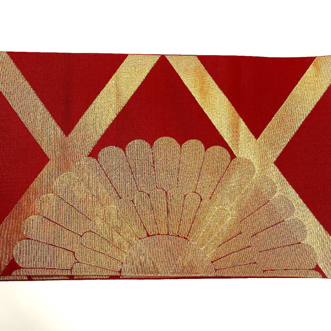 袋帯 菱 花 三風魯 帯丈445cm 正絹 Sランク 全通 フォーマル 赤系 1123002092312