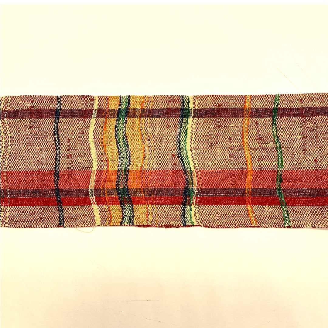 名古屋帯 よろけ横段 縞模様 帯丈354cm 正絹 Sランク 全通 カジュアル 朱系 1124000182316 名古屋仕立て