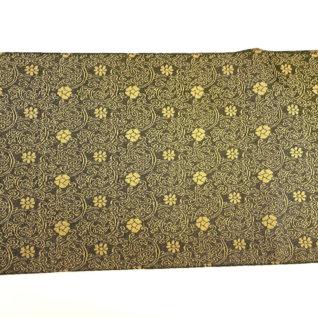 袋帯 龍村製 本袋 定家緞子 帯丈408cm 正絹 Sランク 全通 カジュアル 緑系 1123002282319