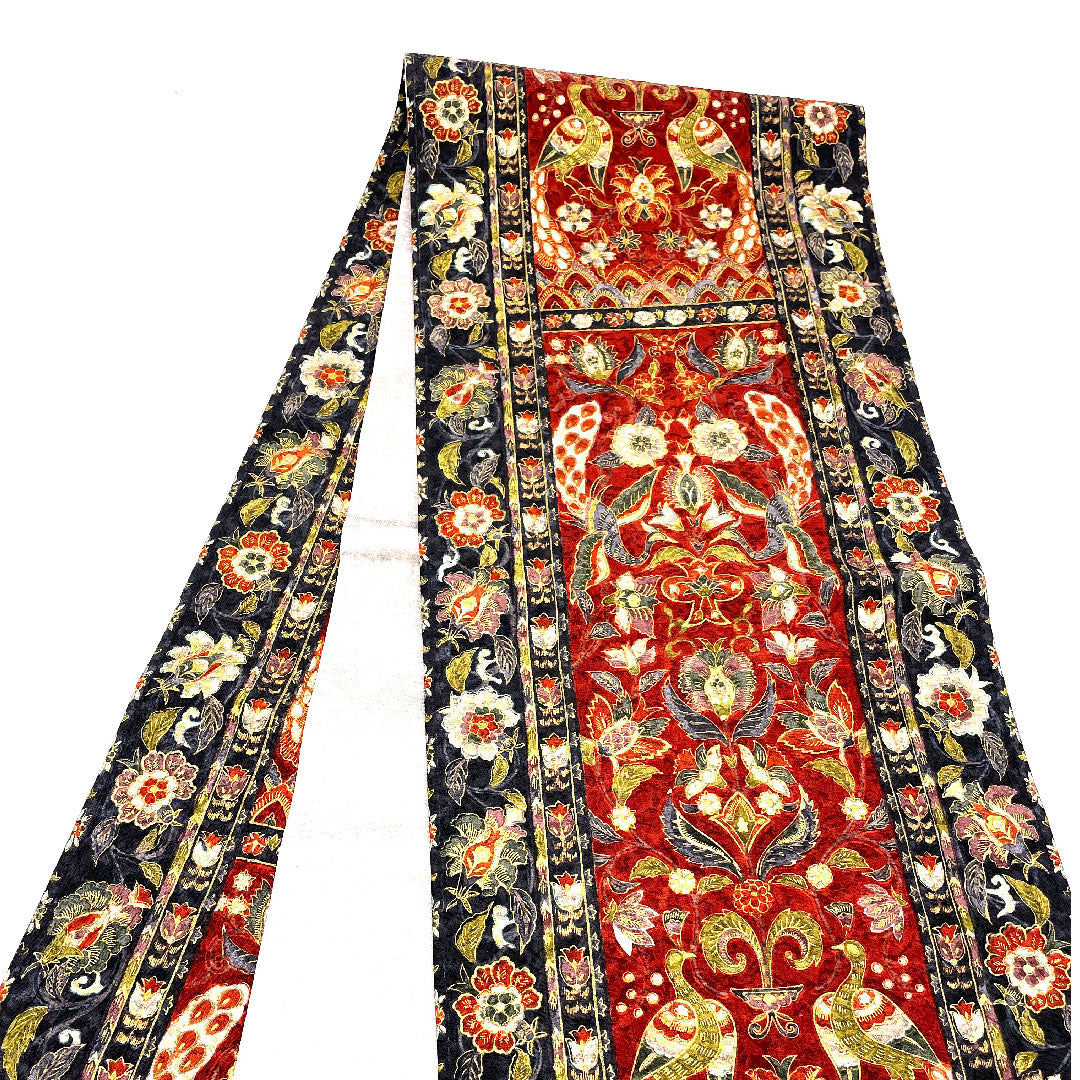 袋帯 花鳥模様 更紗模様 リバーシブル 帯丈450cm 正絹 Sランク 全通 カジュアル 紺系 1123001392318