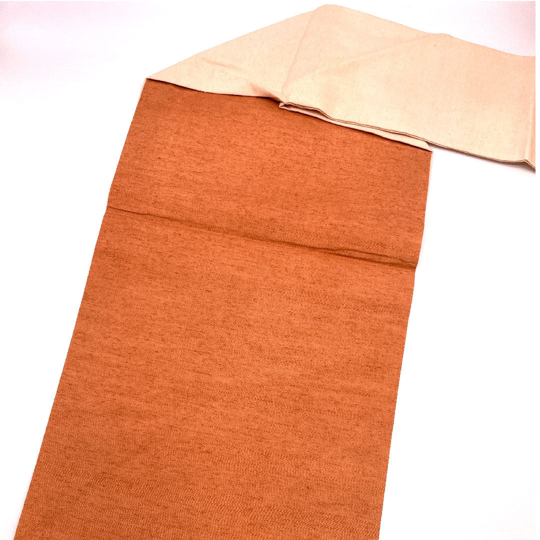 名古屋帯 証紙つき 本場結城紬 手書き 草花笹竹 帯丈376cm 正絹 Sランク ポイント柄 カジュアル 朱系 1124000412316 名古屋仕立て