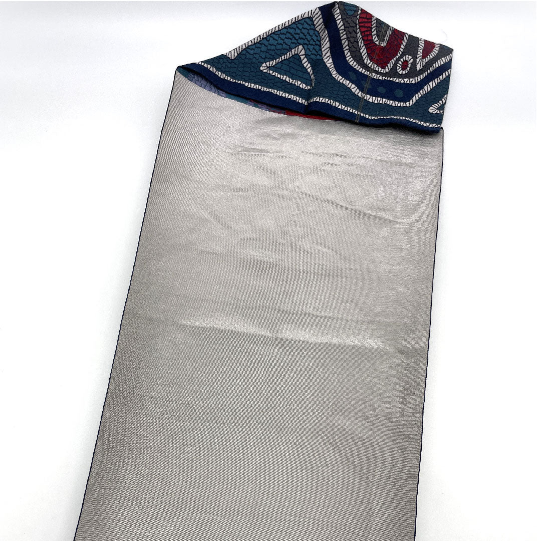 名古屋帯 本場筑前博多 抽象模様 帯丈360cm 正絹 Sランク 六通 カジュアル 青系 1124000532317 松葉仕立て