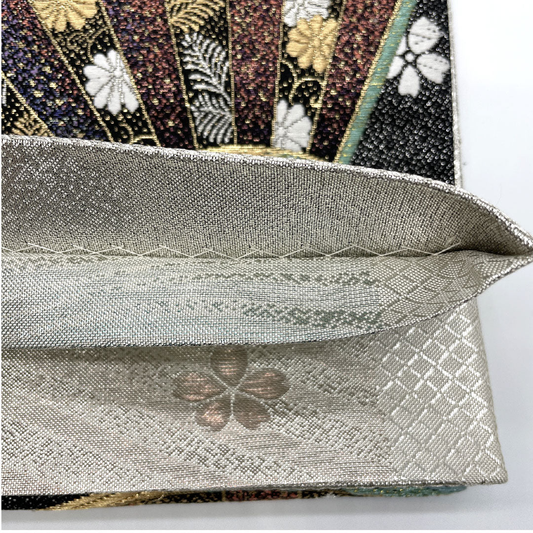 袋帯 扇 松竹梅 菊唐草 振袖用 帯丈430cm 正絹 Sランク 全通 フォーマル 銀系 1123001332322