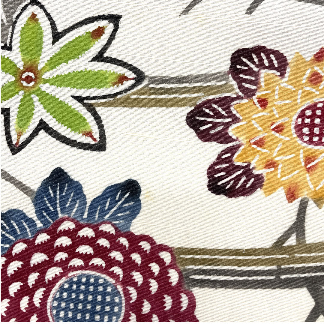 (未仕立)名古屋帯 京紅型 流水 紅葉 菊 帯丈390cm 正絹 Aランク 六通 カジュアル 白系 1124000683311