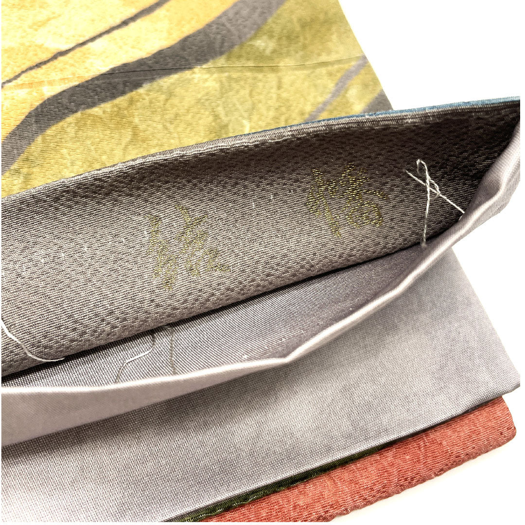 袋帯 抽象模様 カラフル 帯丈431cm 正絹 Sランク 全通 カジュアル グレー系 1123001722322