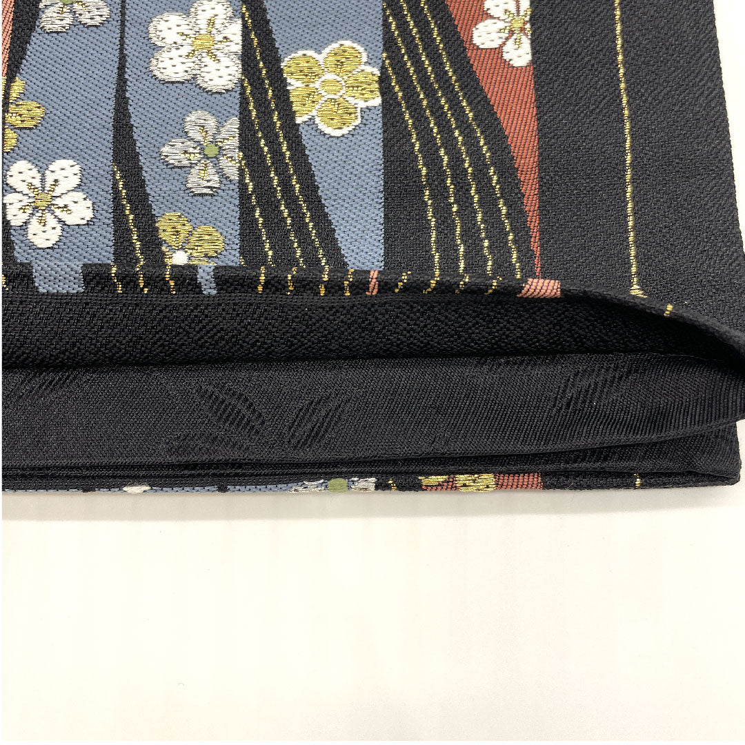 袋帯 小花 南天 帯丈437cm 正絹 Sランク 六通 セミフォーマル 黒系 1123001572310