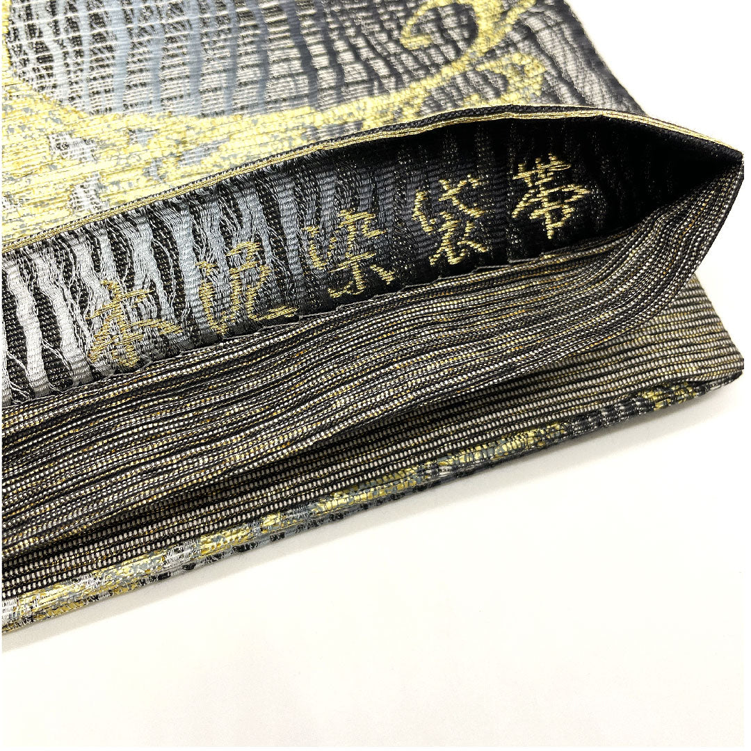 袋帯 本泥染 流水 菖蒲 帯丈442cm 正絹 Sランク 六通 セミフォーマル 黒系 1123001692310