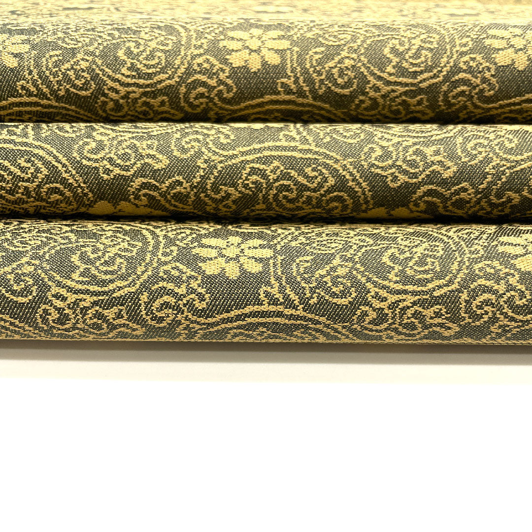 袋帯 龍村製 本袋 定家緞子 帯丈408cm 正絹 Sランク 全通 カジュアル 緑系 1123002282319