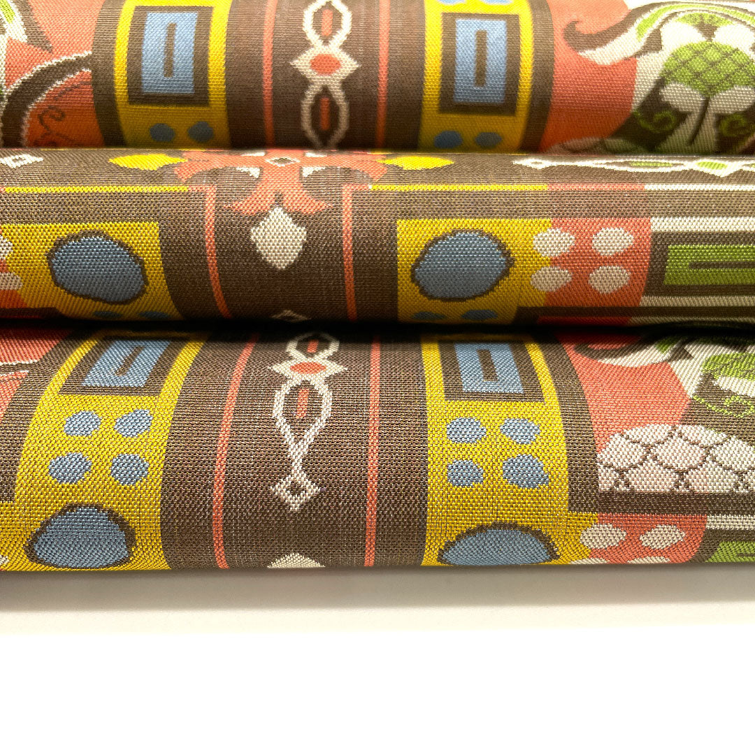 名古屋帯 龍村美術織物 コプト甲冑異文 帯丈352cm 正絹 Sランク 全通 カジュアル 茶系 1124001062314 開き仕立て