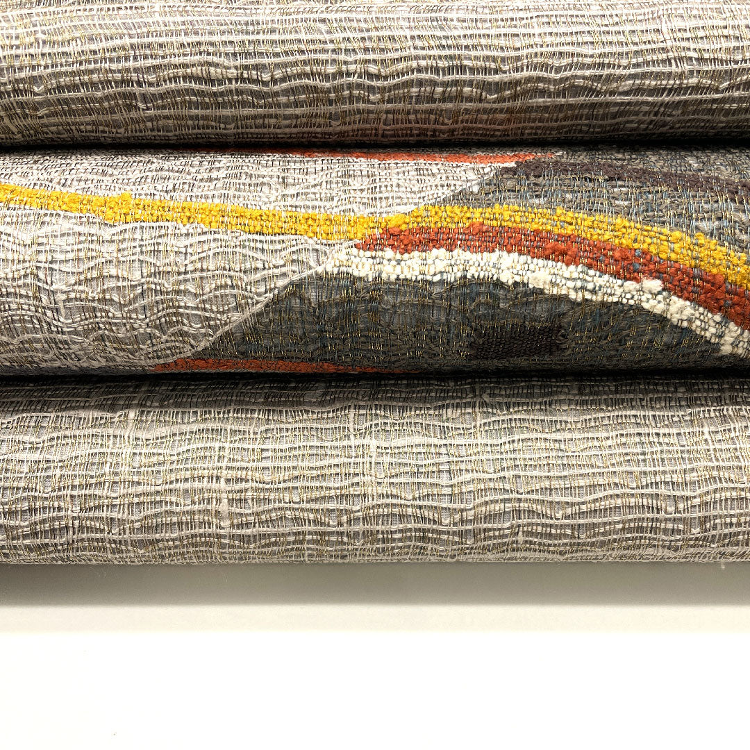 袋帯 すくい織り 幾何学模様 単衣 帯丈453cm 正絹 Sランク ポイント柄 カジュアル グレー系 1123001852422