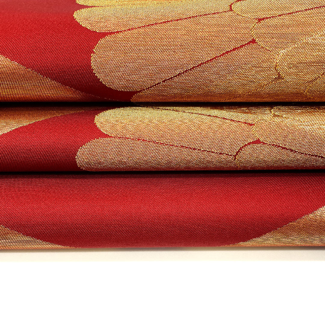 袋帯 菱 花 三風魯 帯丈445cm 正絹 Sランク 全通 フォーマル 赤系 1123002092312