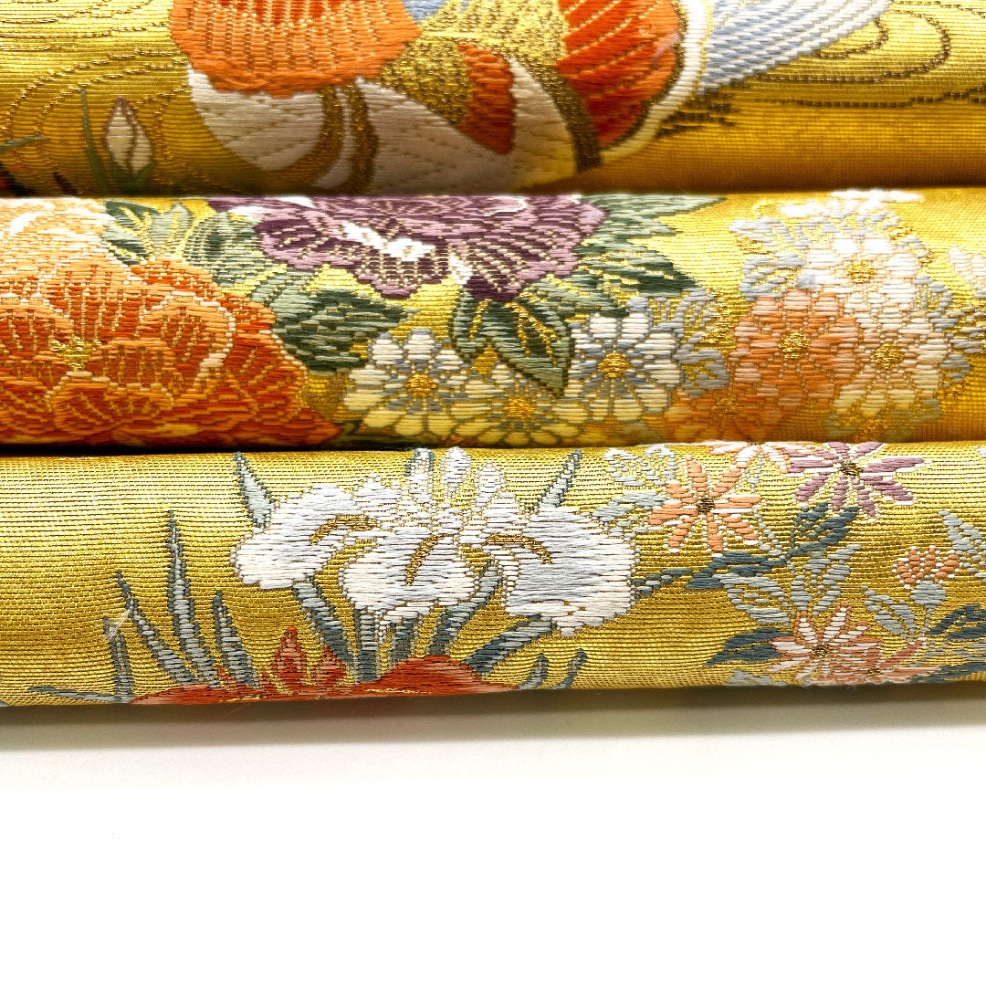 袋帯 花車 鴛鴦 帯丈432cm 正絹 Aランク 六通 フォーマル 金系 1123002403321