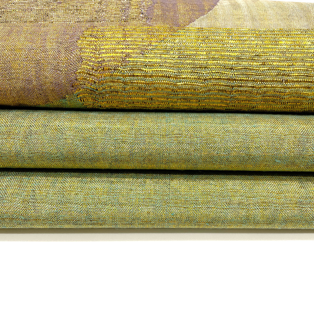 袋帯 幾何学模様 前腹無地 帯丈442cm 正絹 Aランク ポイント柄 フォーマル 金系 1123001963321