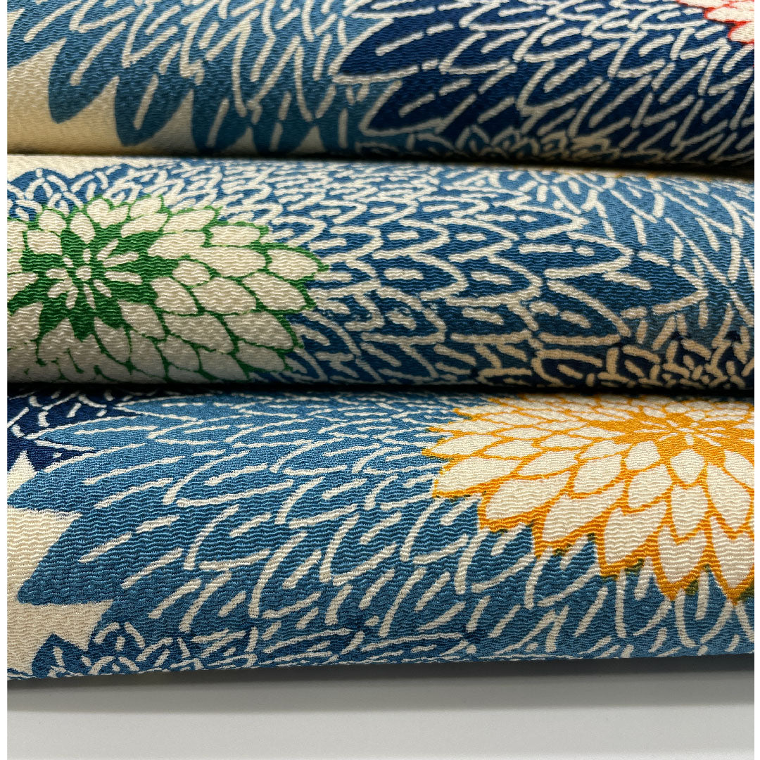 名古屋帯 縮緬地 菊模様 帯丈361cm 正絹 Bランク 全通 カジュアル クリーム系 1124000314315 名古屋仕立て